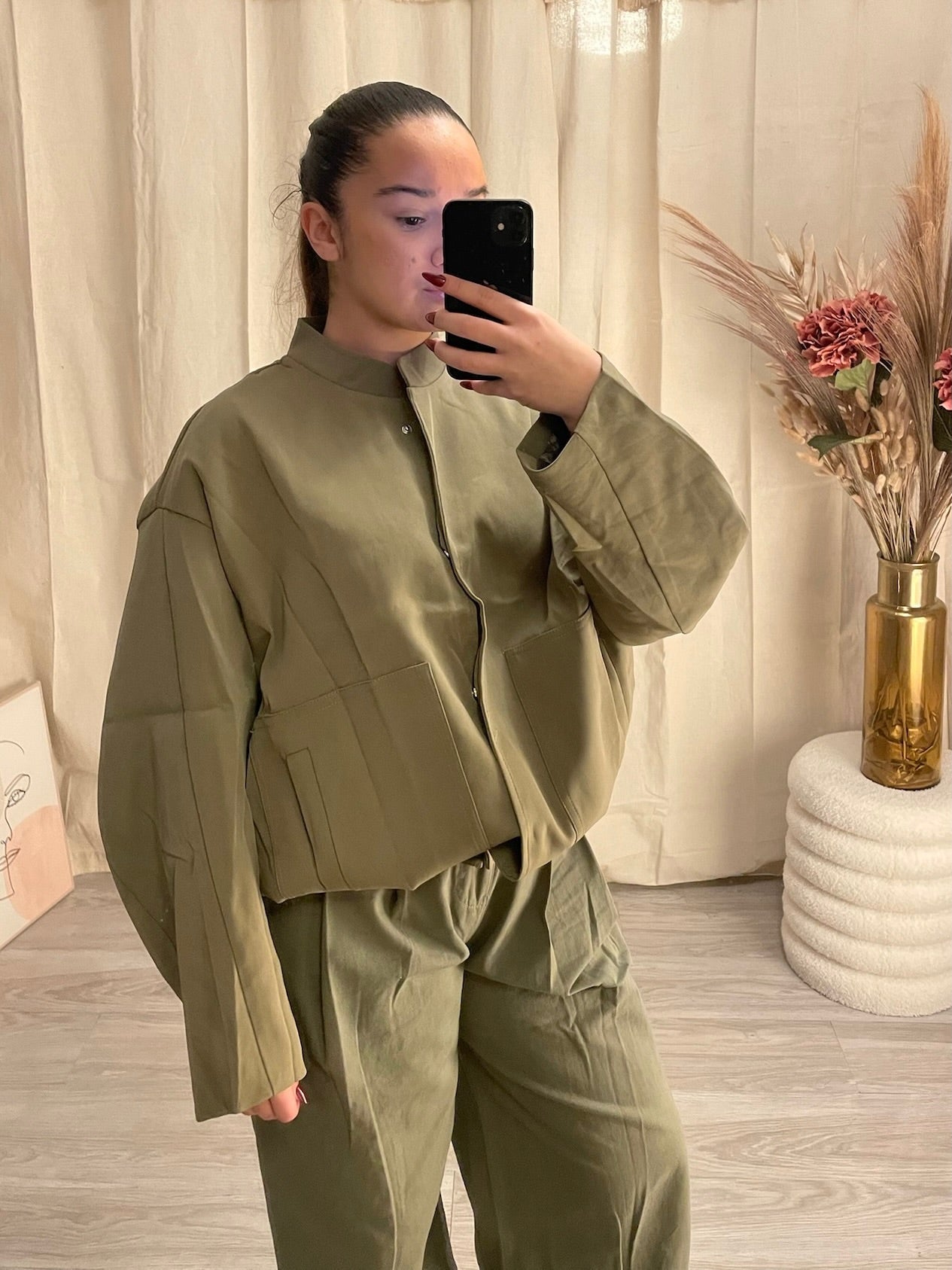 Veste oversize kaki avec col montant