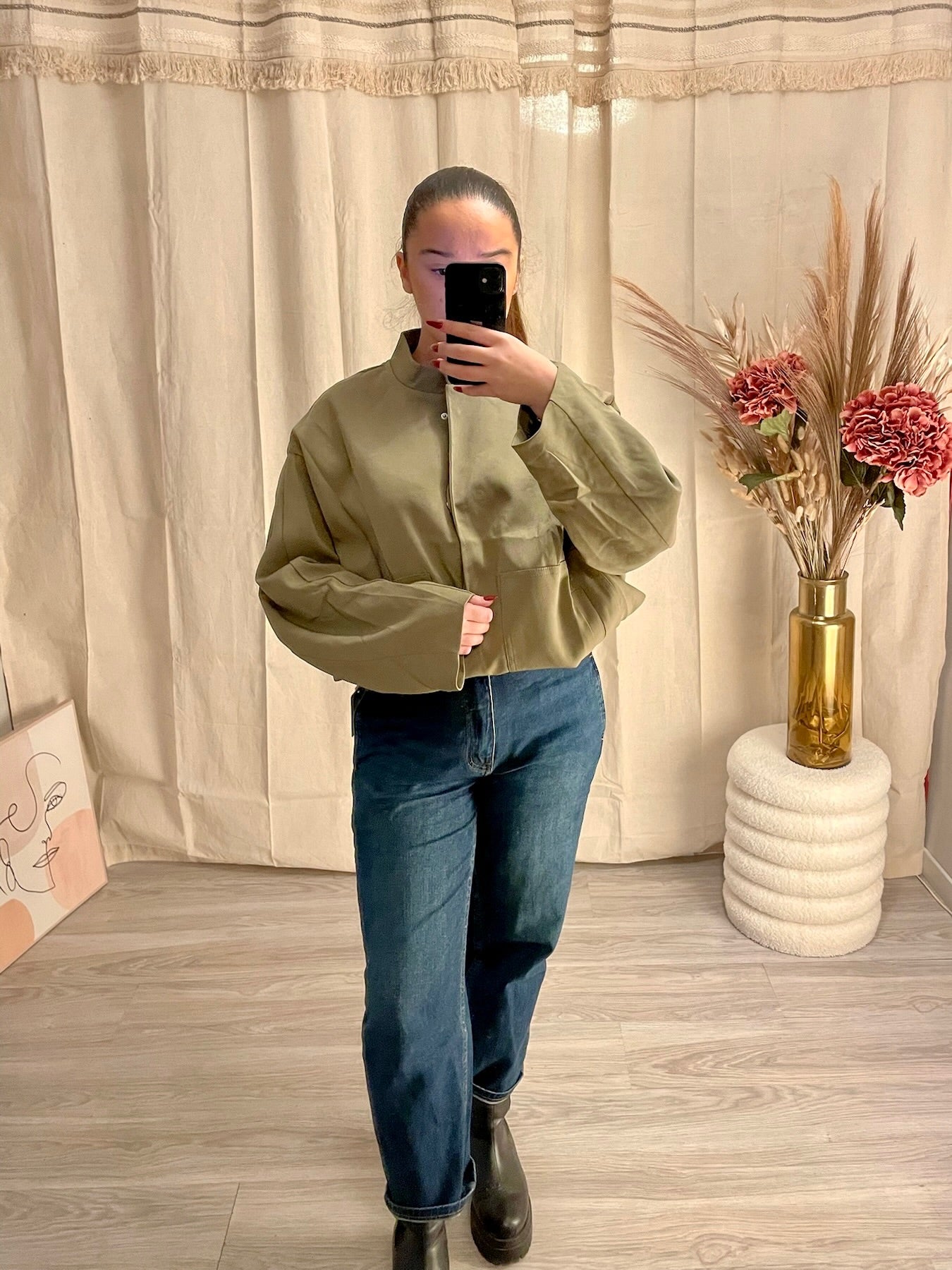 Veste oversize kaki avec col montant