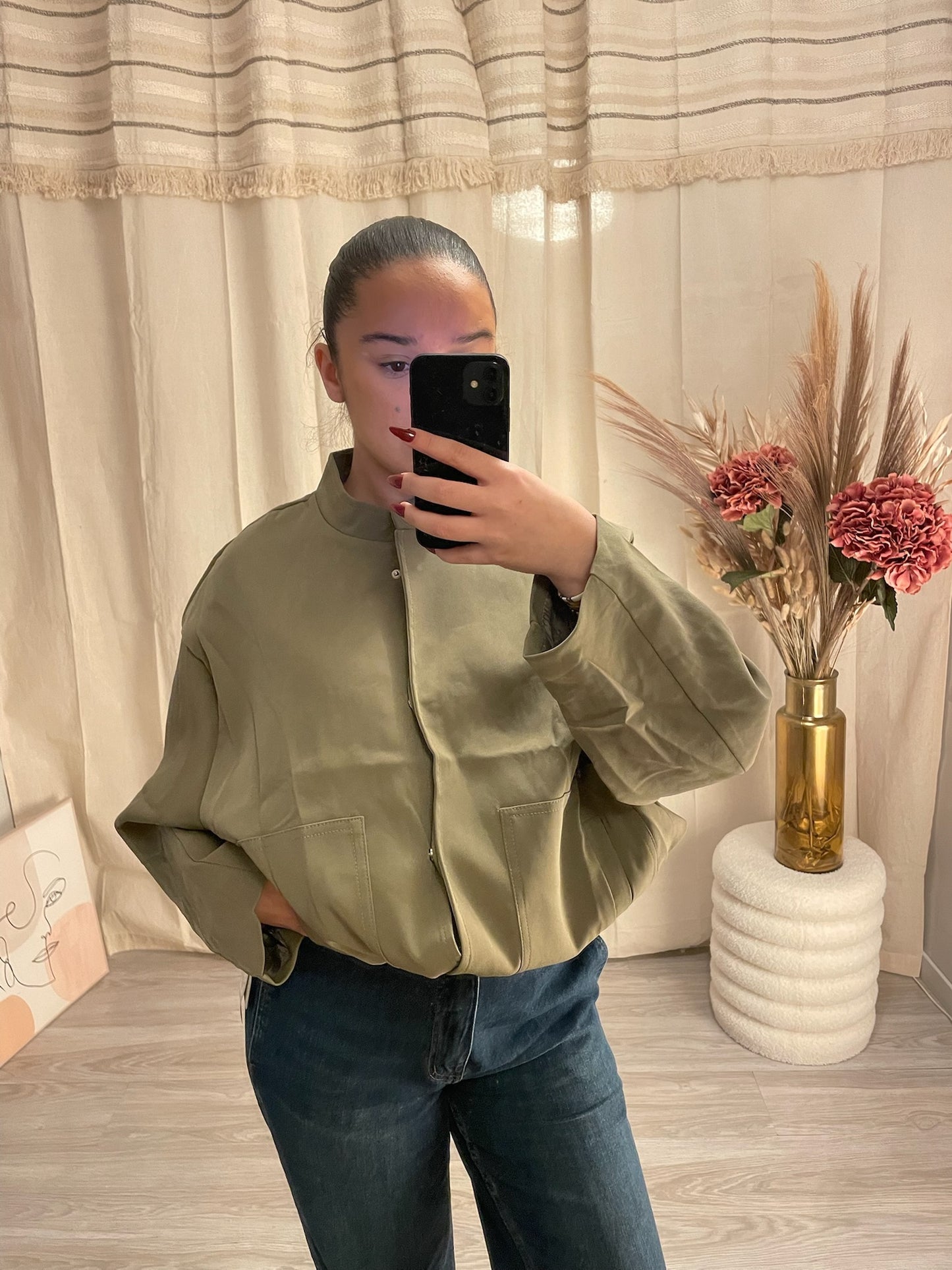 Veste oversize kaki avec col montant