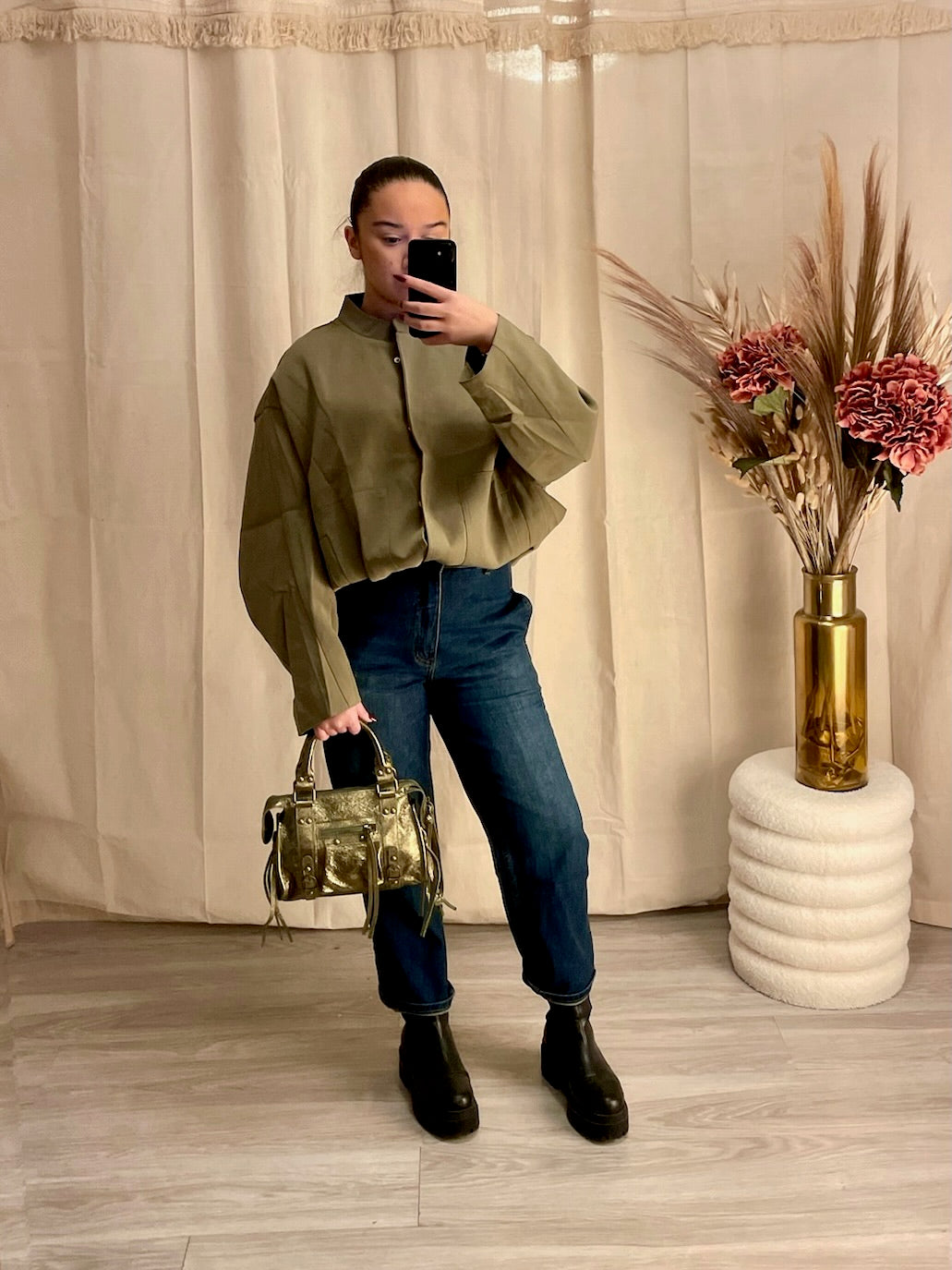 Veste oversize kaki avec col montant