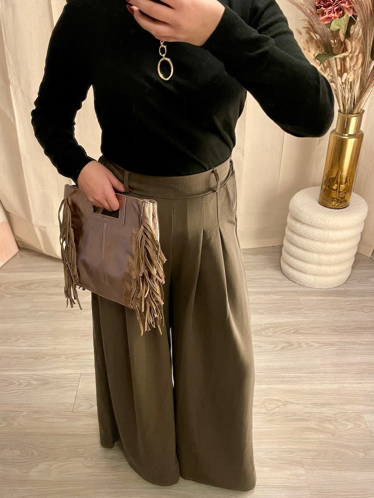 Pantalon large marron glacé