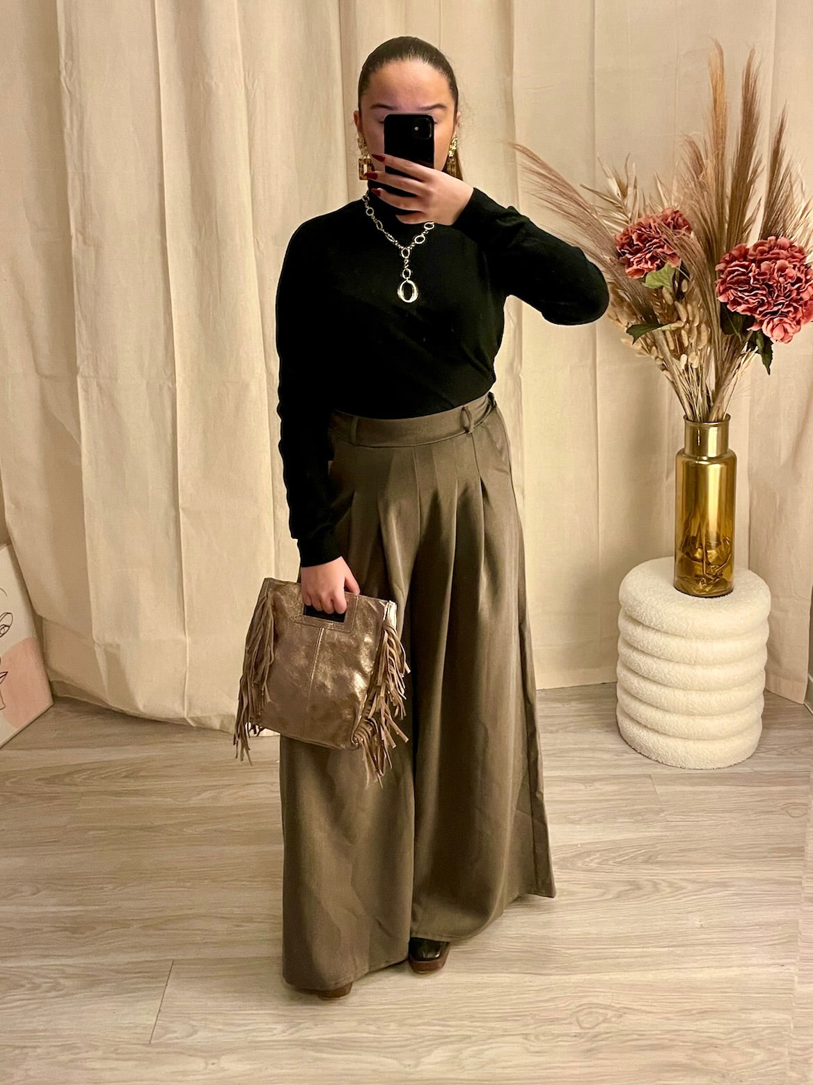 Pantalon large marron glacé